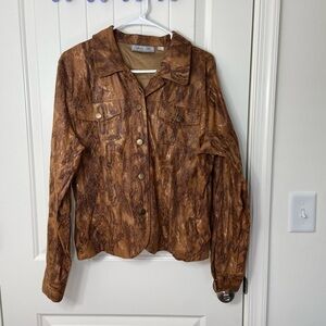 NWOT Vintage Birch Hill women’s brown‎ gold snake print button pocket jacket L